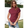 image:imageArachampCloz Womens Ruched Summer Tops Mock Neck Cap Sleeve Slim Fit BlousesNdark Red