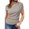 image:imageArachampCloz Womens Ruched Summer Tops Mock Neck Cap Sleeve Slim Fit BlousesGrey