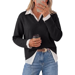 image:imageArachampCloz Womens Wool Blend Oversized 2 in 1 Fall Work Sweater TopsBlack