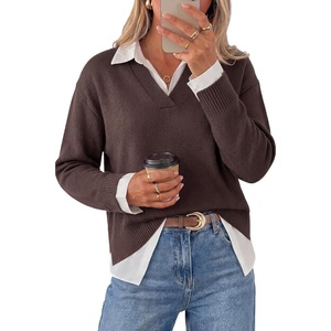 image:imageArachampCloz Womens Wool Blend Oversized 2 in 1 Fall Work Sweater TopsCoffee