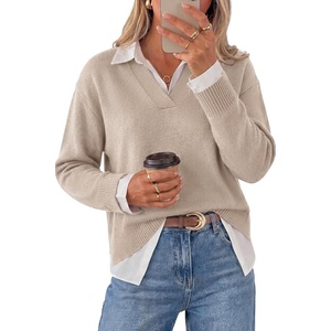 image:imageArachampCloz Womens Wool Blend Oversized 2 in 1 Fall Work Sweater TopsOatmeal