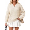 image:imageArachampCloz Womens Wool Blend Oversized V Neck Fall Winter Chunky SweatersBeige