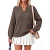 image:imageArachampCloz Womens Wool Blend Oversized V Neck Fall Winter Chunky SweatersCoffee
