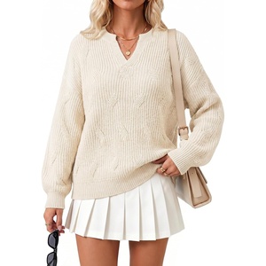image:imageArachampCloz Womens Wool Blend Oversized V Neck Fall Winter Chunky SweatersBeige