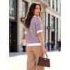 image:imageArachampCloz Womens Striped Short Sleeve Sweater Work Casual Fashion TrendyDark Red