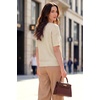 image:imageArachampCloz Womens Striped Short Sleeve Sweater Work Casual Fashion TrendySolid Beige