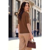 image:imageArachampCloz Womens Striped Short Sleeve Sweater Work Casual Fashion TrendySolid Brown