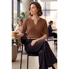 image:imageArachampCloz Womens Striped Short Sleeve Sweater Work Casual Fashion TrendySolid Brown