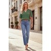 image:imageArachampCloz Womens Striped Short Sleeve Sweater Work Casual Fashion TrendySolid Green