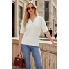 image:imageArachampCloz Womens Striped Short Sleeve Sweater Work Casual Fashion TrendySolid White