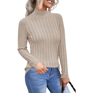 image:imageArachampCloz Womens Fall Ribbed Wool Blend Sweater Mock Neck Casual Outfits Long Sleeve Fitted Tops Trendy 2024Apricot