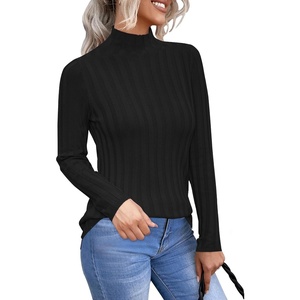 image:imageArachampCloz Womens Fall Ribbed Wool Blend Sweater Mock Neck Casual Outfits Long Sleeve Fitted Tops Trendy 2024Black