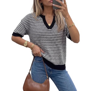 image:imageArachampCloz Womens Striped Short Sleeve Sweater Work Casual Fashion TrendyBlack 02