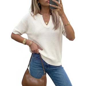 image:imageArachampCloz Womens Striped Short Sleeve Sweater Work Casual Fashion TrendySolid White