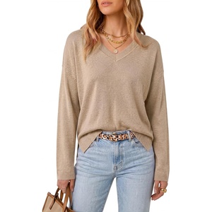 image:imageArachampCloz Womens Wool Blend Oversized V Neck Fall Casual Pullover SweaterApricot