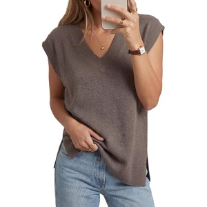 image:imageArachampCloz Womens Wool Blend Relaxed Sleevelesss Fall Casual Sweater VestCoffee
