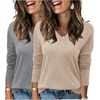 image:imageArachampCloz 2 Pack Womens Sweater 2026 Lightweight Soft V Neck Long Sleeve Fall Tops Fashion Clothes Casual Shirts PulloverApricotgrey