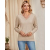 image:imageArachampCloz 2 Pack Womens Sweater 2026 Lightweight Soft V Neck Long Sleeve Fall Tops Fashion Clothes Casual Shirts PulloverApricotgrey