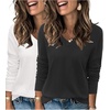 image:imageArachampCloz 2 Pack Womens Sweater 2026 Lightweight Soft V Neck Long Sleeve Fall Tops Fashion Clothes Casual Shirts PulloverBlackbeige Off White