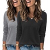 image:imageArachampCloz 2 Pack Womens Sweater 2026 Lightweight Soft V Neck Long Sleeve Fall Tops Fashion Clothes Casual Shirts PulloverBlackgrey