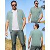 image:imageArachampCloz Mens Wool Blended Button Down Short Sleeve Sweater Knit 2025 Summer Fashion Dress Shirts Casual Business GolfLight Green