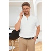 image:imageArachampCloz Mens Zipper Polo 3D Texture Shirts 2025 Spring Summer Fashion Knit Golf Tops Short Sleeve Dress ClothesWhite