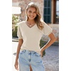 image:imageArachampCloz Womens 2025 Summer Short Puff Sleeve Shirts V Neck Cute Blouses Dressy Casual Trendy Sweater TopsCream White