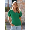 image:imageArachampCloz Womens 2025 Summer Short Puff Sleeve Shirts V Neck Cute Blouses Dressy Casual Trendy Sweater TopsGreen