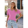 image:imageArachampCloz Womens 2025 Summer Short Puff Sleeve Shirts V Neck Cute Blouses Dressy Casual Trendy Sweater TopsRose Red