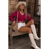 image:imageArachampCloz Womens 2026 Fall V Neck Sweaters Pullover Long Sleeve Knit TopsBurgundy