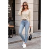 image:imageArachampCloz Womens 2026 Fall V Neck Sweaters Pullover Long Sleeve Knit TopsOatmeal