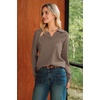 image:imageArachampCloz Womens Collared V Neck Eyelet Knit Fall Cotton Polo SweatersCoffee
