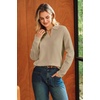 image:imageArachampCloz Womens Collared V Neck Eyelet Knit Fall Cotton Polo SweatersLight Khaki