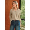 image:imageArachampCloz Womens Collared V Neck Eyelet Knit Fall Cotton Polo SweatersLight Khaki