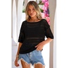 image:imageArachampCloz Womens Linen Blend Crochet Tops Summer Casual Outfits SweaterBlack