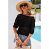 image:imageArachampCloz Womens Linen Blend Crochet Tops Summer Casual Outfits SweaterBlack