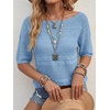image:imageArachampCloz Womens Linen Blend Crochet Tops Summer Casual Outfits SweaterBlue