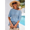 image:imageArachampCloz Womens Linen Blend Crochet Tops Summer Casual Outfits SweaterBlue