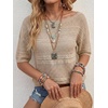 image:imageArachampCloz Womens Linen Blend Crochet Tops Summer Casual Outfits SweaterKhaki