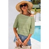 image:imageArachampCloz Womens Linen Blend Crochet Tops Summer Casual Outfits SweaterLight Green