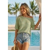 image:imageArachampCloz Womens Linen Blend Crochet Tops Summer Casual Outfits SweaterLight Green