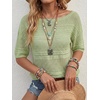 image:imageArachampCloz Womens Linen Blend Crochet Tops Summer Casual Outfits SweaterLight Green
