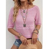 image:imageArachampCloz Womens Linen Blend Crochet Tops Summer Casual Outfits SweaterPink