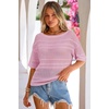 image:imageArachampCloz Womens Linen Blend Crochet Tops Summer Casual Outfits SweaterPink