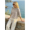 image:imageArachampCloz Womens Oversized 34 Sleeve Crochet Tops Summer Casual SweaterGrey