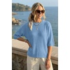 image:imageArachampCloz Womens Oversized 34 Sleeve Crochet Tops Summer Casual SweaterLight Blue