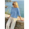 image:imageArachampCloz Womens Oversized 34 Sleeve Crochet Tops Summer Casual SweaterLight Blue