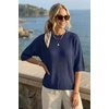 image:imageArachampCloz Womens Oversized 34 Sleeve Crochet Tops Summer Casual SweaterNavy