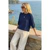 image:imageArachampCloz Womens Oversized 34 Sleeve Crochet Tops Summer Casual SweaterNavy