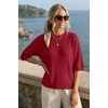 image:imageArachampCloz Womens Oversized 34 Sleeve Crochet Tops Summer Casual SweaterRed